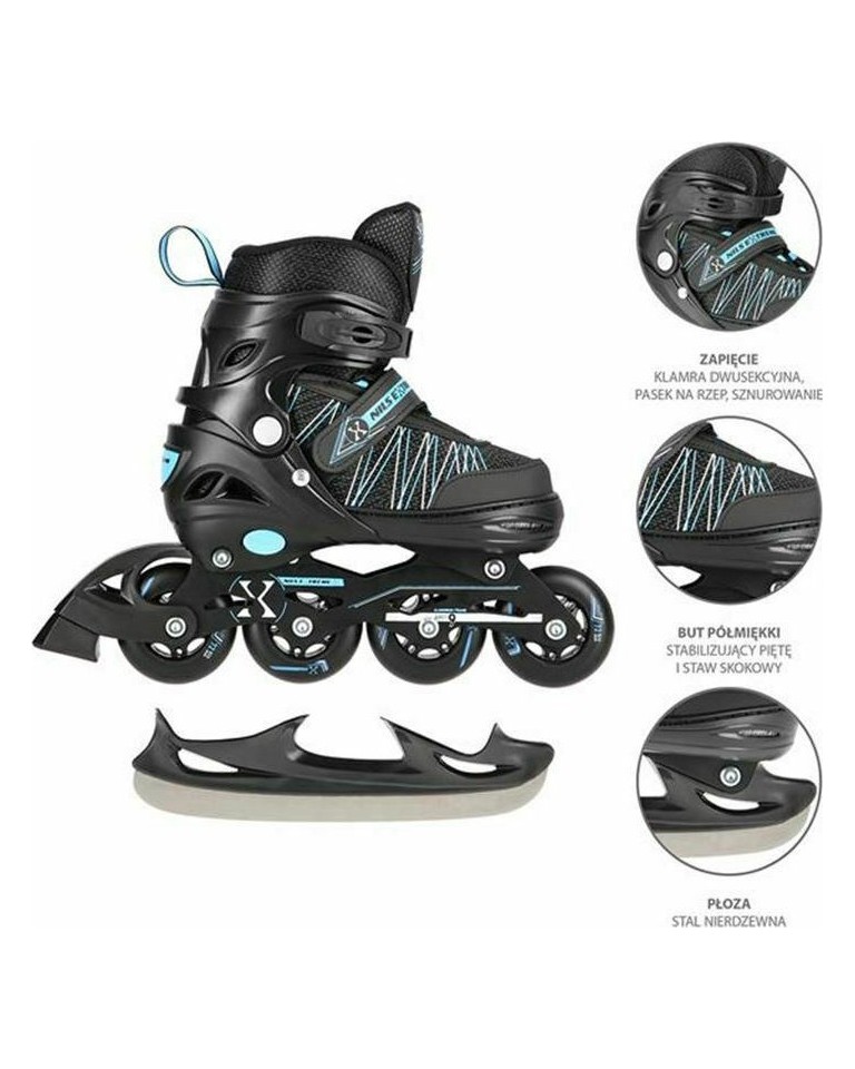 Αυξομειούμενα Πατίνια Rollers NH11912 A NILS EXTREME 2σε1 Μαύρο/Μπλε IN-LINE SKATES/HOCKEY ICE SKATES