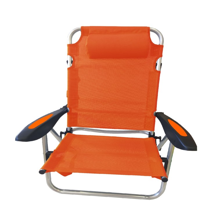 Καρέκλα Παραλίας Αλουμινίου Πορτοκαλί με Μπράτσα Text 2x1 5 Θέσεων με Μαξιλάρι