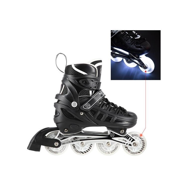 Αυξομειούμενα Roller NH 10905 ΣΕΤ 4 ΣΕ 1 INLINE SKATES NILS EXTREME Μαυρο LED-Large (39-42)