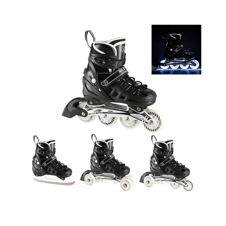 Αυξομειούμενα Roller NH 10905 ΣΕΤ 4 ΣΕ 1 INLINE SKATES NILS EXTREME Μαυρο LED-Large (39-42)